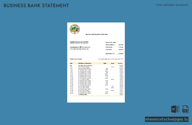 Beispiel eines Kontoauszugs eines Geschäftskontos der Bank von Sierra Leone (Word- und PDF-Datei)